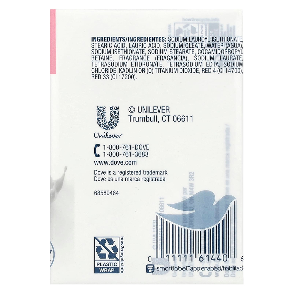 Dove, Мыло Beauty Bar с глубоким увлажнением, розовое, 4 насадки по 4 унции (113 г) каждая