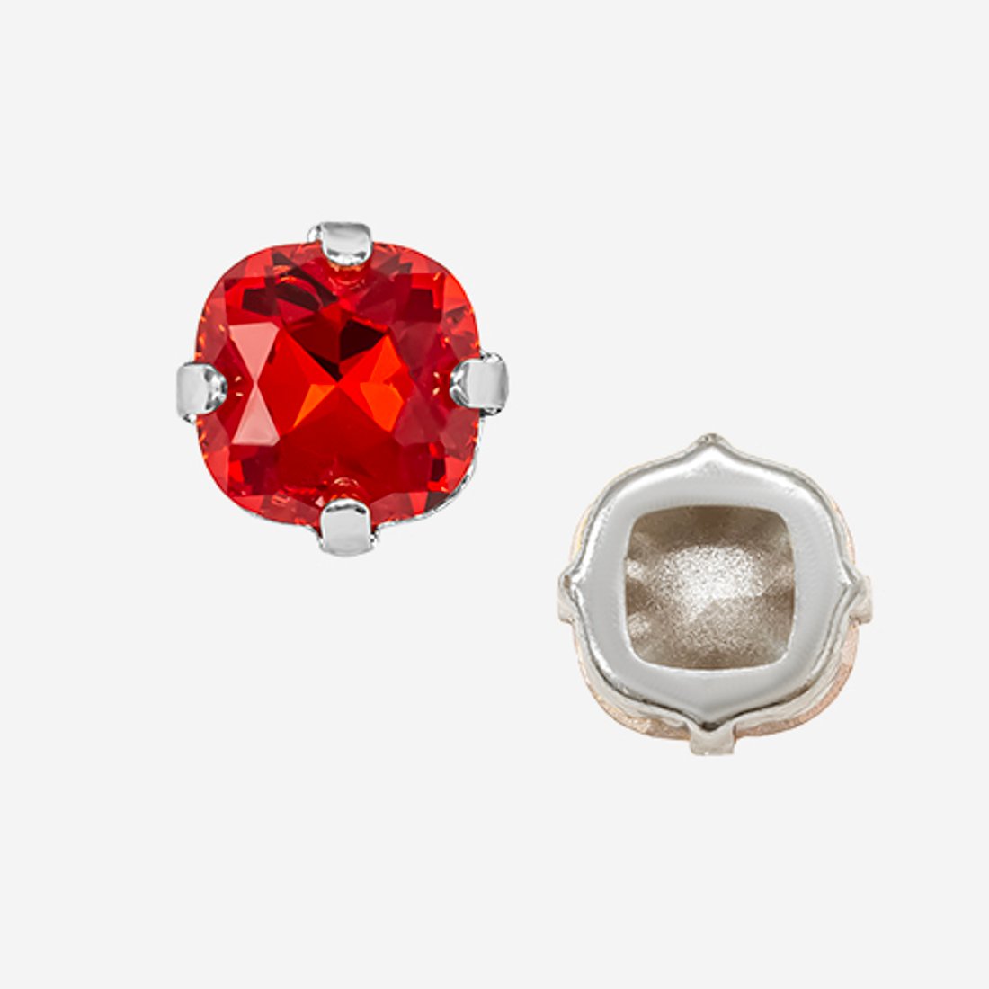 Кристалл Кушон (Сushion) в цапах, оттенок "Light Siam", 9,2мм, родирование