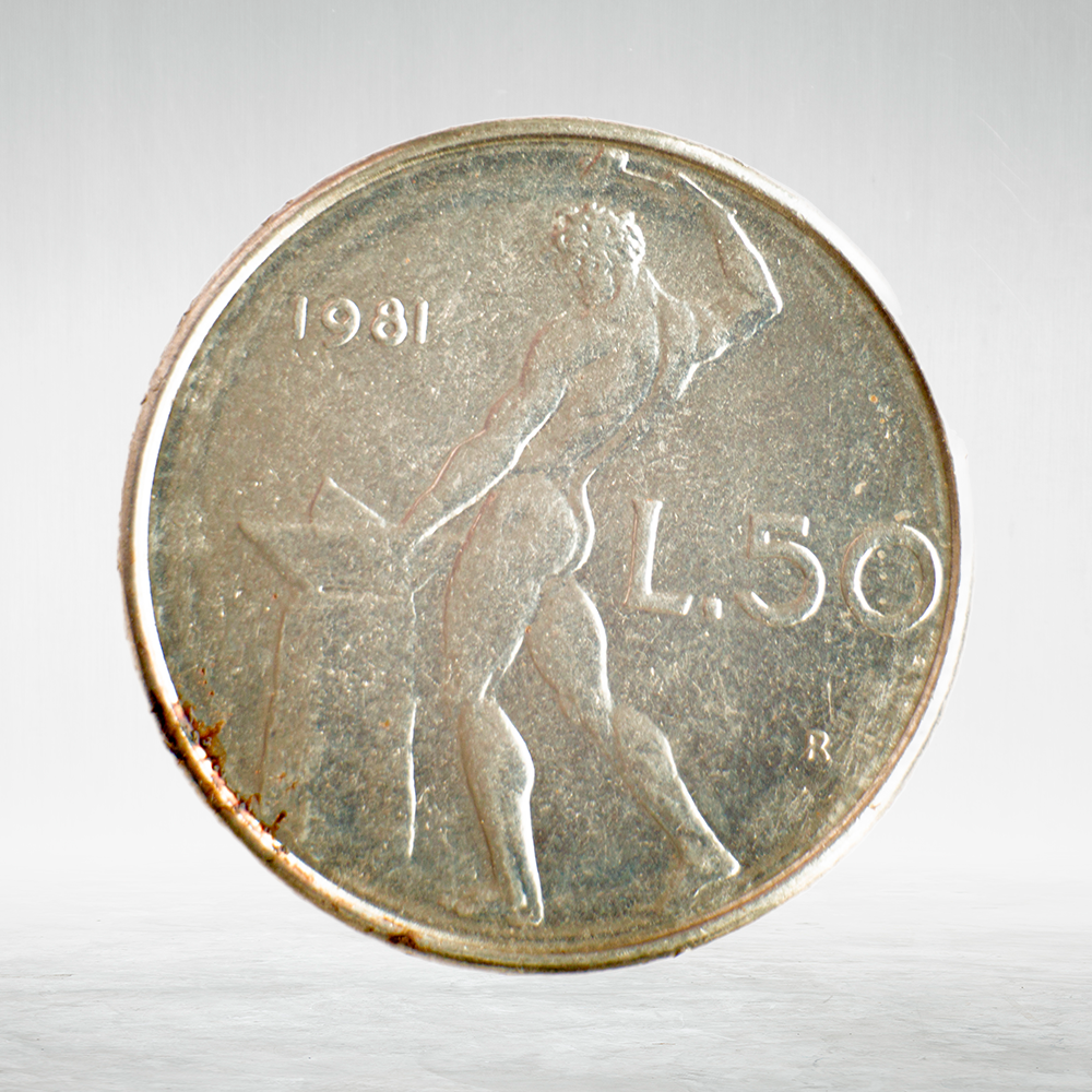 Italy 50 Lire 1981 R "Vulcan at Anvil – Large Type", XF