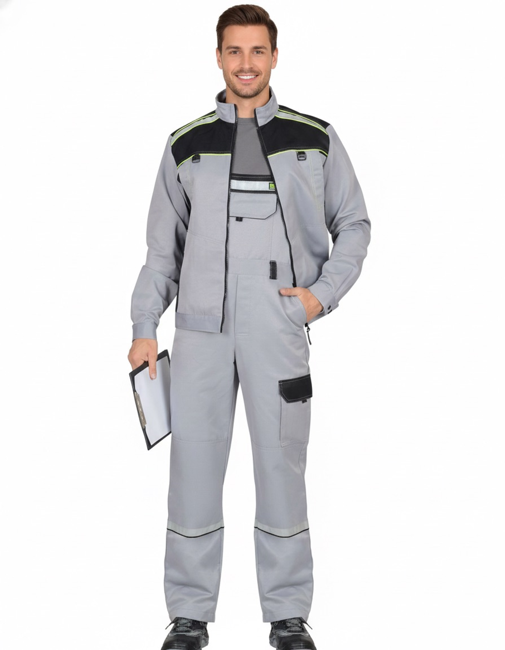 Костюм Nerss-ПРАКТИК куртка, п/к св. серый с черным