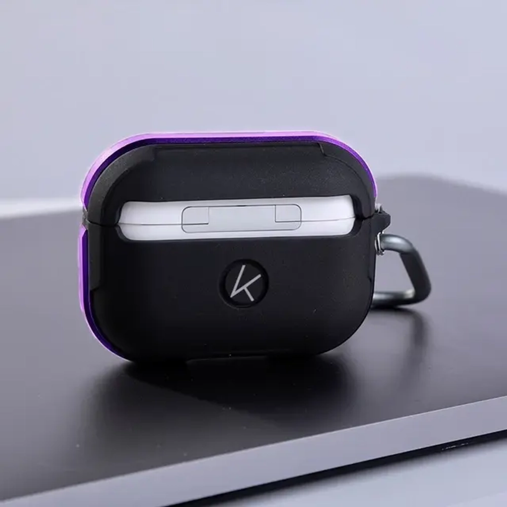Чехол K-Doo Protective Case для AirPods 3 силиконовый с карабином (черный/фиолетовый бампер)