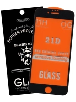 Защитное стекло Glass для Apple iPhone 6/ iPhone 6S/ 21D/ полный клей, черная рамка