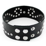 Ошейник широкий со стразами и поводком цепочкой кожа черный