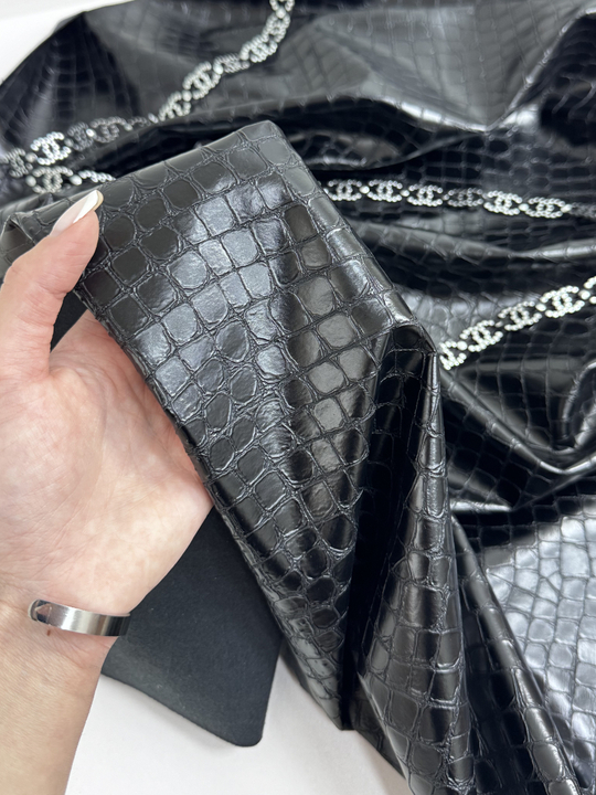 Кожа искусственная принт рептилия, черный "COBRA"