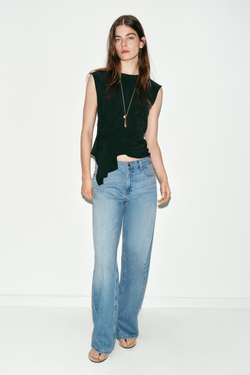 ZARA ТОП БЕЗ РУКАВОВ СО СБОРКАМИ, ЧЕРНЫЙ