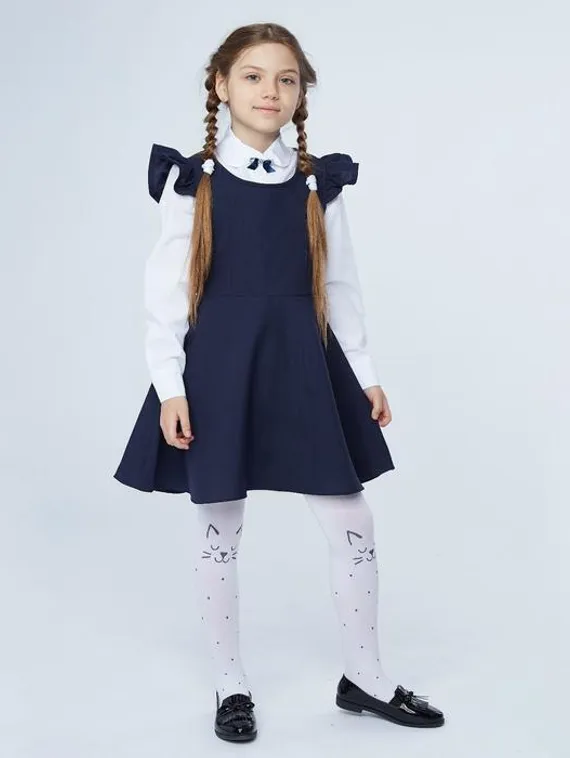 Школьный сарафан для девочки, цвет синий, рост 122
