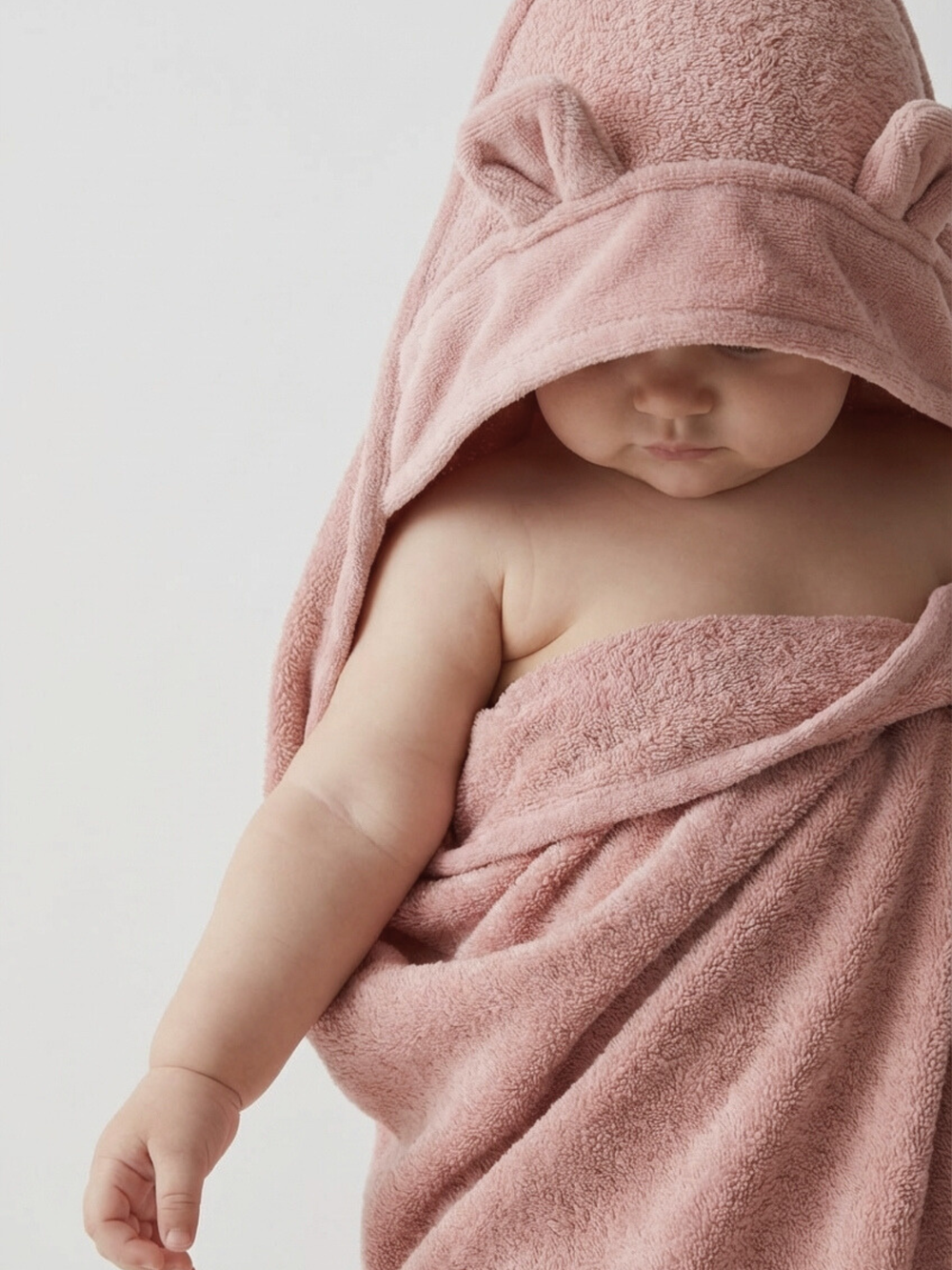 Детское полотенце с капюшоном пудровый