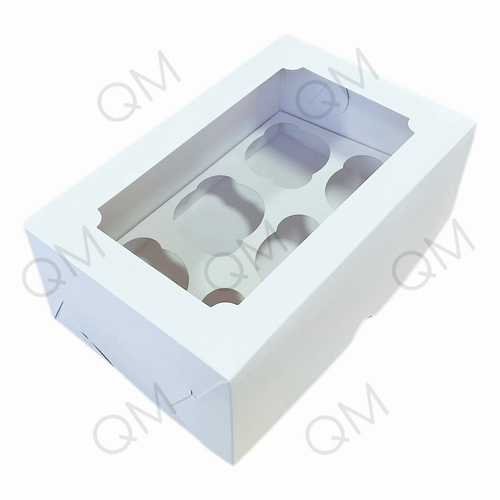 Коробка под капкейки с окошком 250*170*100 мм (6) (белая) целлюлозный картон с односторонним мелованным покрытием, премиум, 50шт