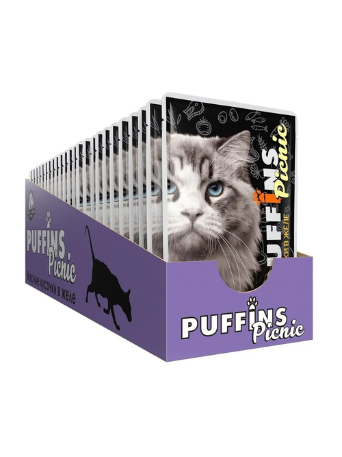 Puffins Picnic Влажный корм для кошек, курица в желе, 26 шт x 85 г