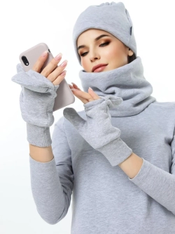 Комплект с начесом: снуд, варежки, шапка