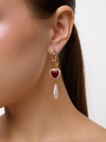 Серьги "Cross pearl red" Gold