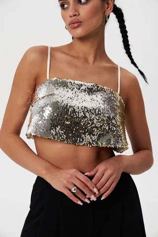 Топ прямого кроя на бретелях цвета золото/серебро