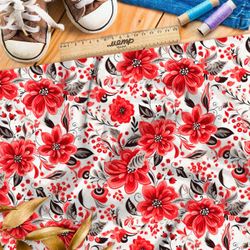 Ткань премиум бифлекс красная цветочная иллюстрация