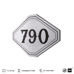 Номерок на дверь квартиры 790, для кабинета, офиса, шильдик 9 х 7 см, серебристый, Айдентика Технолоджи