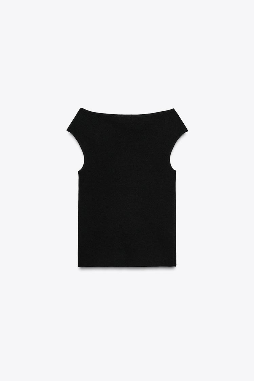 ZARA ОДНОТОННЫЙ ТОП С ВЫРЕЗОМ ЛОДОЧКОЙ, ЧЕРНЫЙ