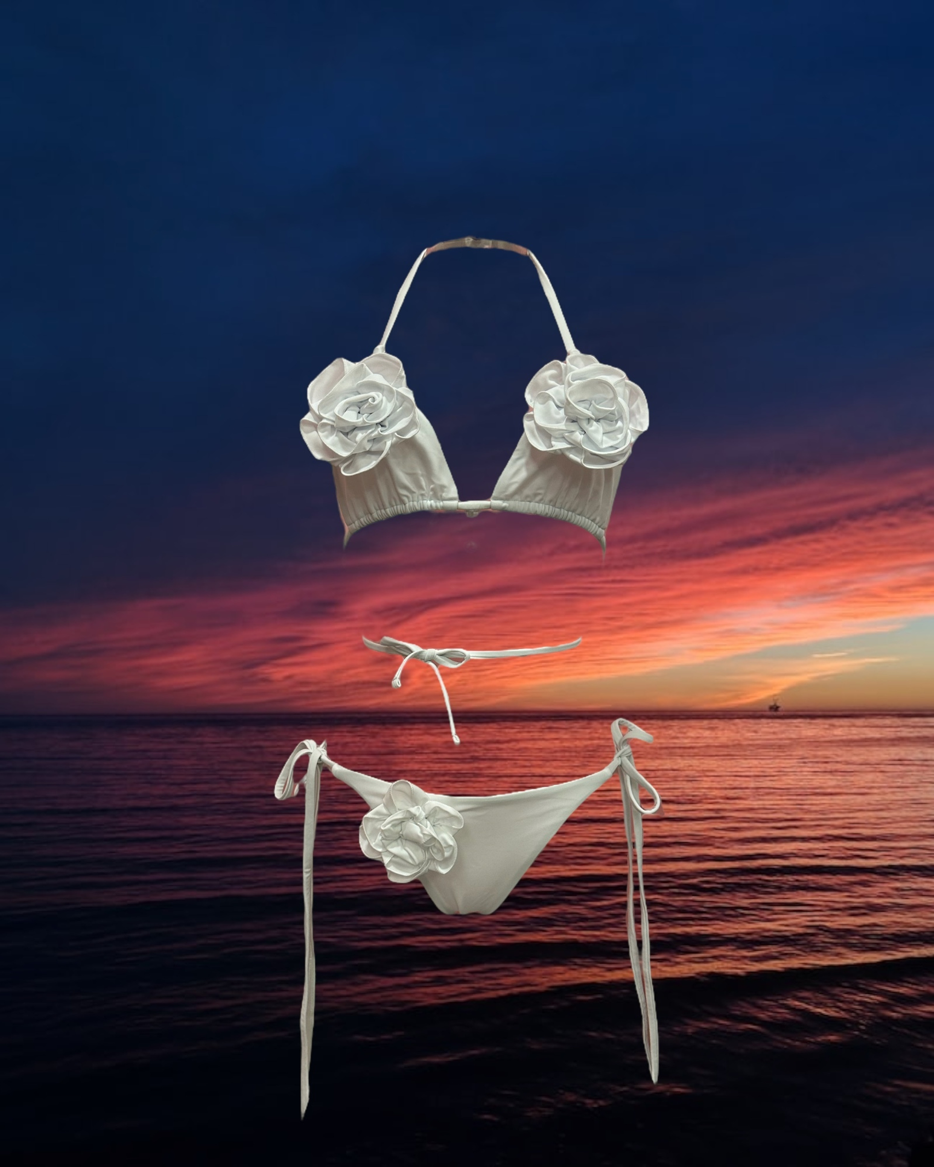 Купальник Флауэр Триангл белый пошив