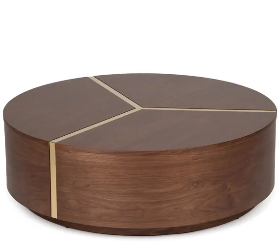 Журнальный стол Glen Ø100х28 см, шпон ореха, латунь