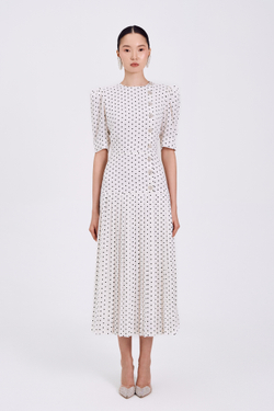Платье Primavera (Примавера) на запах, белый в черный горошек