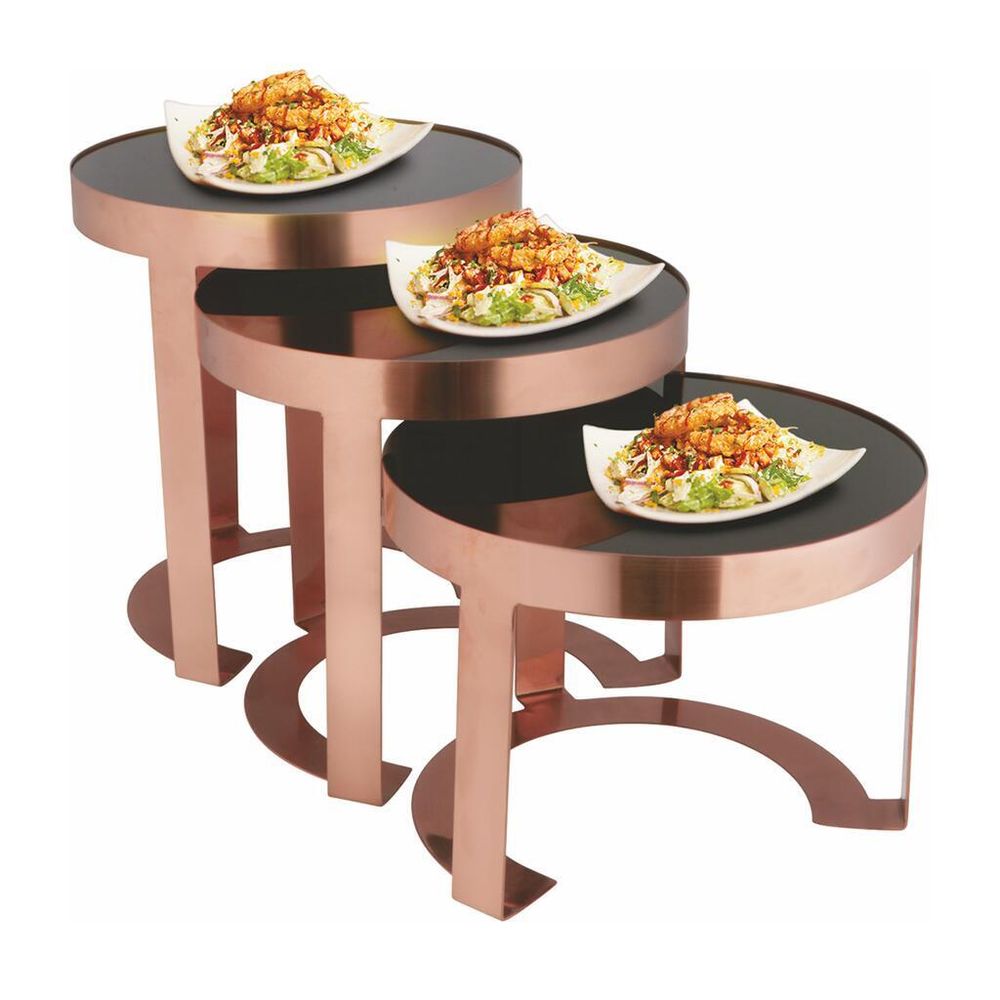 Подставка фуршетная стойка d 26 см h23 см круглая Copper металл + блюдо черное акрил P.L. Hotelware