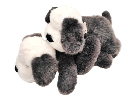 Мягкая игрушка Собачка лежачая серая с белой мордочкой 30см