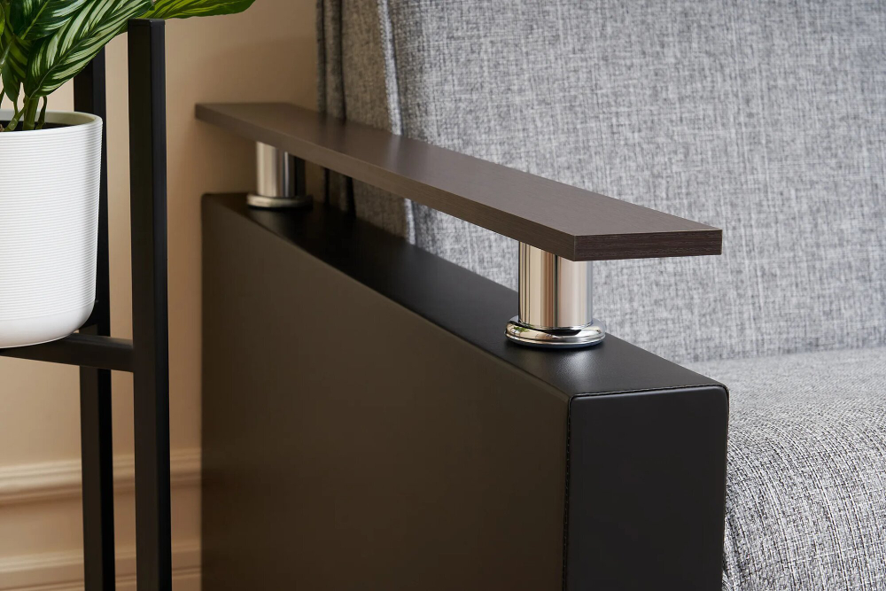 Диван-кровать Сантана, рогожка/экокожа, серый/чёрный, аккордеон