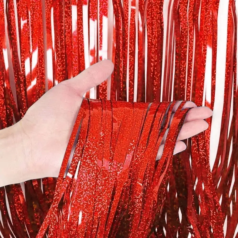 Занавес фольгированный TINSEL «Дождь» ш1м, в2м (галограмма), Красный