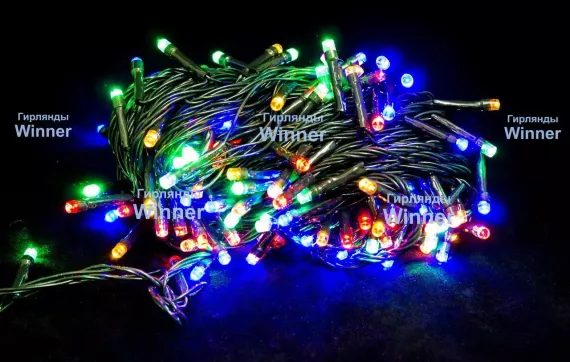 Светодиодная нить 26 м., 220V, 400 разноцветных LED ламп, контроллер, черный провод, Winner (m.01.5B.400-)
