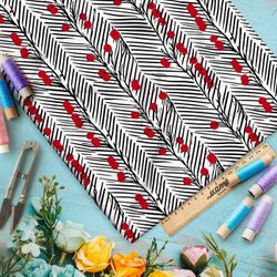 Ткань премиум интерлок красные ягоды в полосках