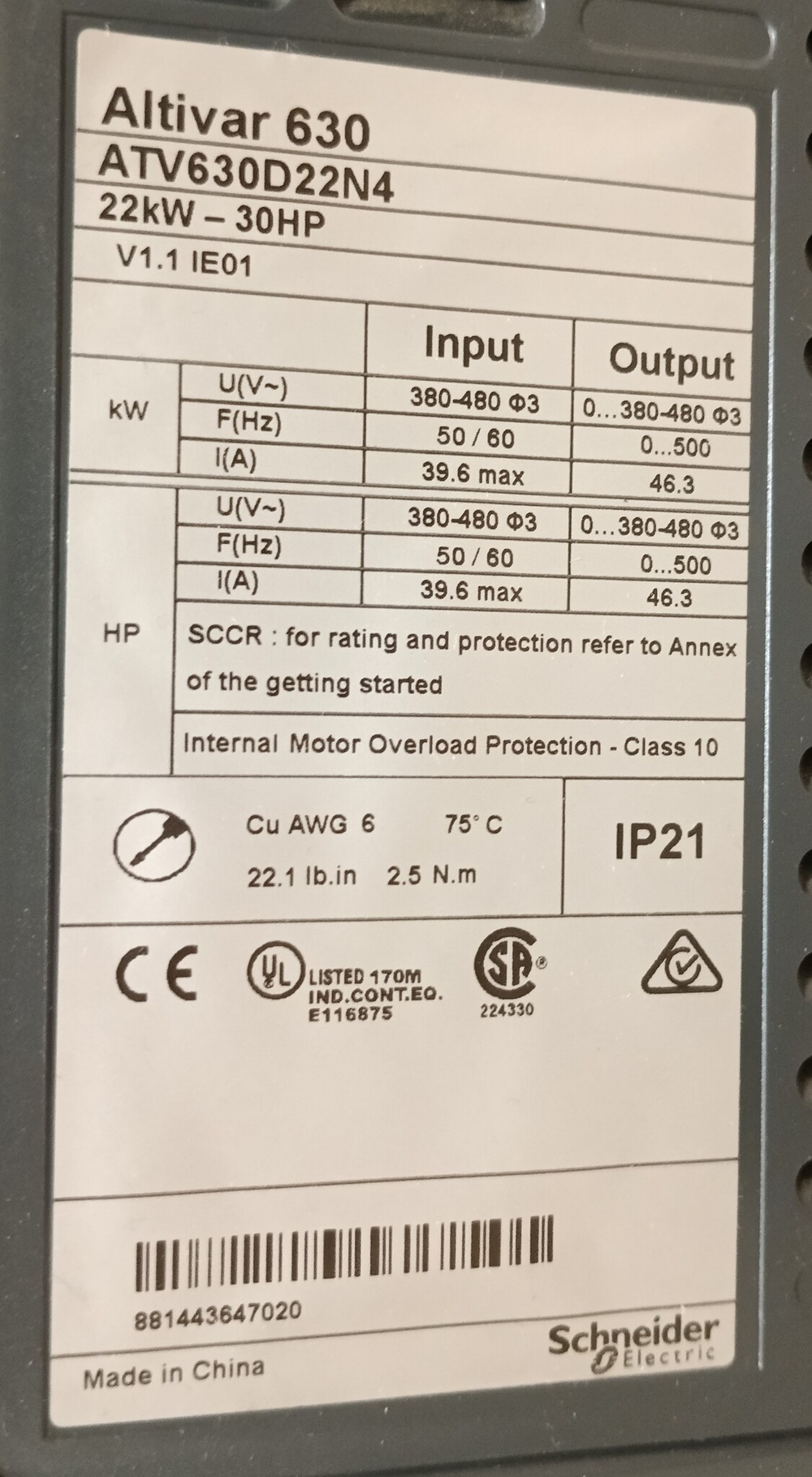 Telemecanique ATV630D22N4 б/у
