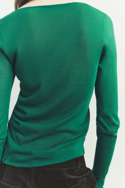 ZARA ТРИКОТАЖНЫЙ ТОП СО СБОРКАМИ ПО БОКАМ, ЗЕЛЕНЫЙ