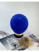 шапка ангора с меховым помпоном зимняя пушистая стильная