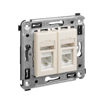 Компьютерная розетка RJ-45 в стену, кат.6А двойная, "Avanti", "Ванильная дымка"