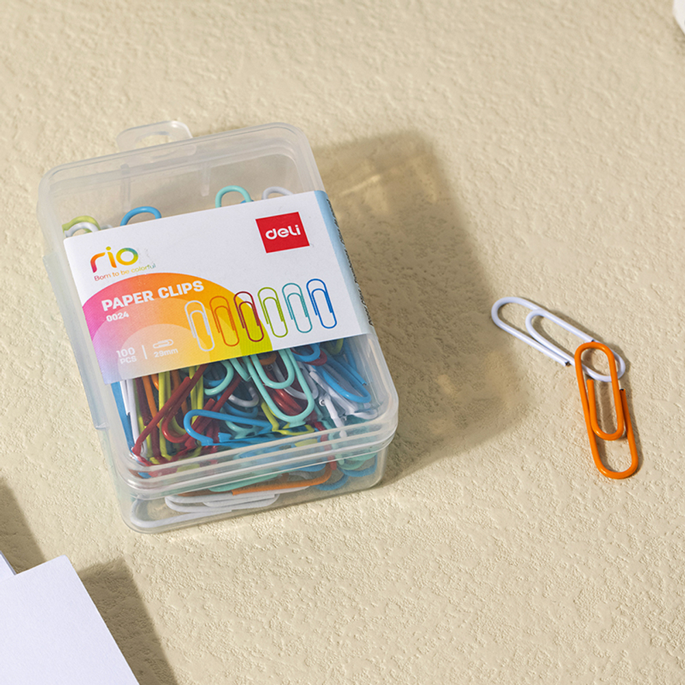 Скрепки DELI 29 мм, цветные, бокс, 100 шт/упак