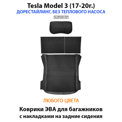 Коврики ЭВА в багажники с накладками на задние сидения для Tesla Model 3 (17-н.в.)