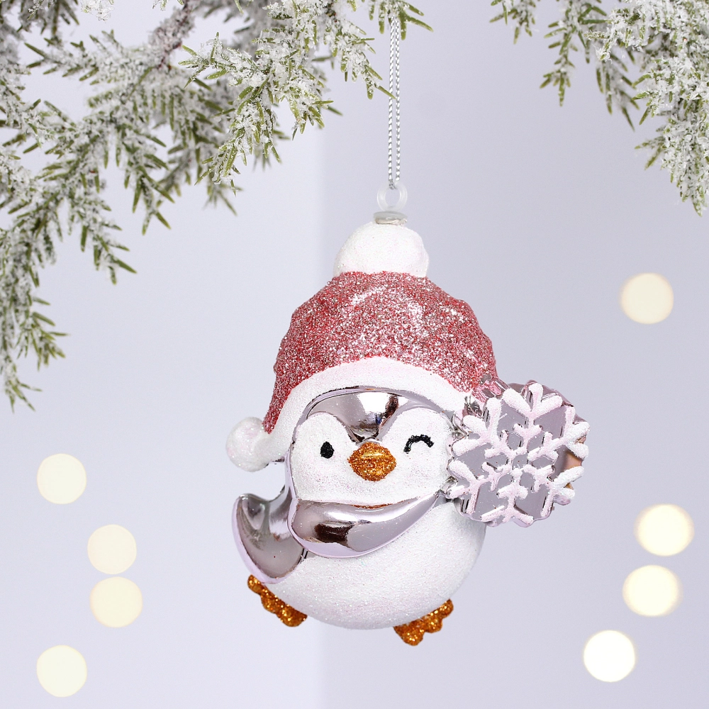 Ёлочная игрушка «Весёлый пингвинёнок» 8*6*9.5 см, Розовый