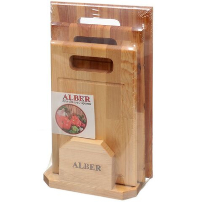 Доска разделочная береза, 38х22х1.8,34х20х1.8,30х18х1.8см, 3 шт, с ручкой, с кровостоком, 80053