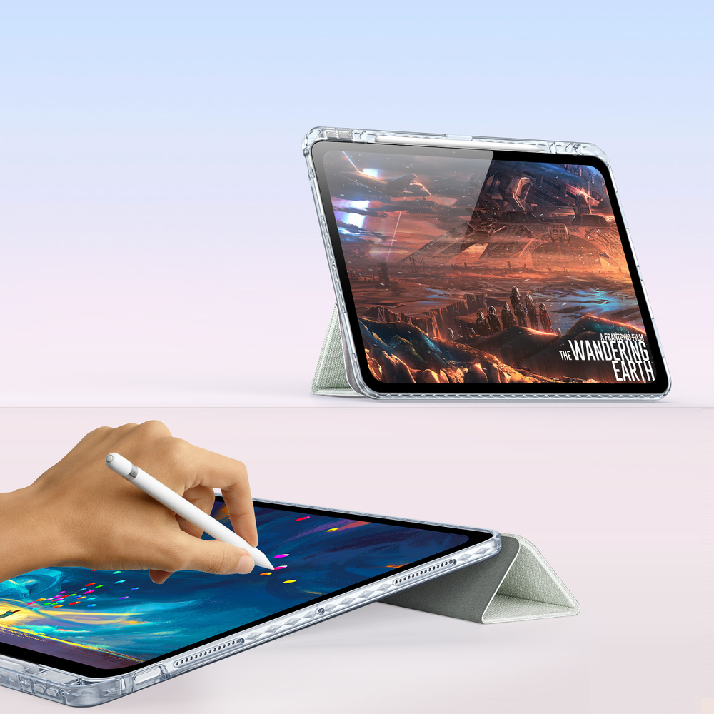 Чехол книжка зеленого цвета от Dux Ducis для Apple iPad Pro 13 с 2024 года, серия Unid Series Case, с держателем Apple Pencil и функцией автоматического перехода в спящий режим