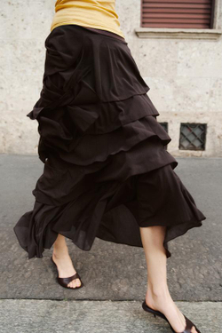 ZARA ЮБКА МИДИ С ВОЛАНАМИ, ТЕМНО-КОРИЧНЕВЫЙ