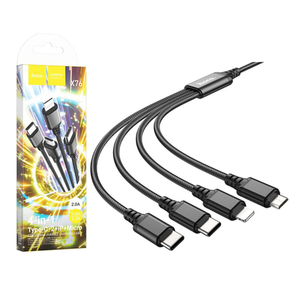 Кабель для зарядки Hoco X76 4в1 USB-A - Lightning/2xType-C/micro-USB, 2A, 1м, черный