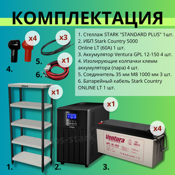 Комплект ИБП SC 5000 online + GPL 12-150 х 4 шт. + стеллаж STANDART PLUS