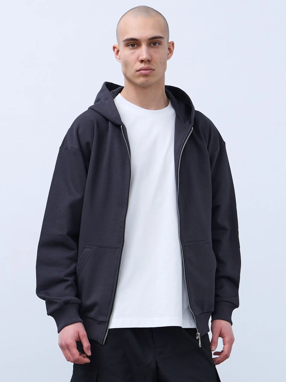 Худи оверсайз на молнии без начеса (графит)