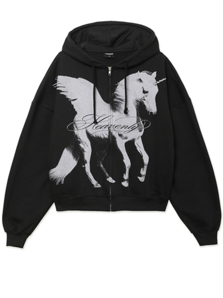 Толстовка С Капюшоном На Молнии Black Unicorn Graphic Oversized Zip Up Hoodie