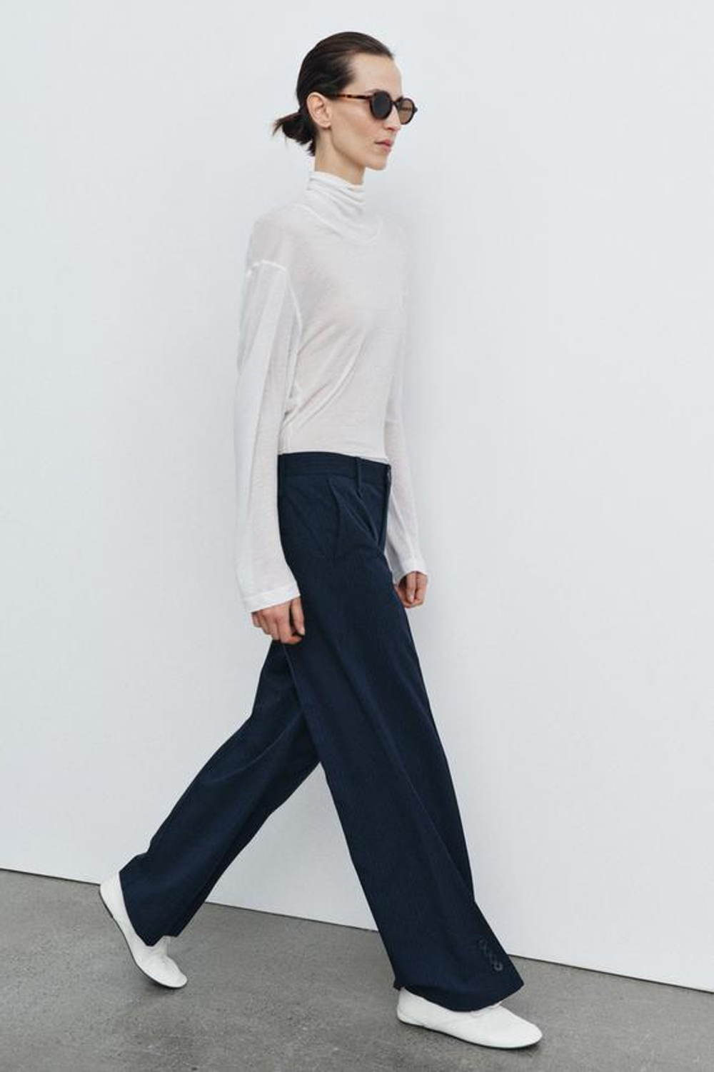 ZARA БРЮКИ В ПОЛОСКУ С ПУГОВИЦАМИ — ZW COLLECTION, МОРСКОЙ СИНИЙ