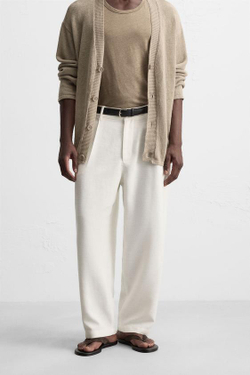 ZARA БРЮКИ RELAXED FIT СО СКЛАДКАМИ, ЭКРЮ