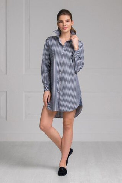 Хлопчатобумажная сорочка-рубашка в тонкую полоску (Размер: M) (Цвет: серый)