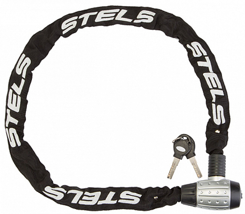 Цепь-замок 6х1200мм 85704 STELS в тканевой оплётке с ключом, серебристо-чёрный