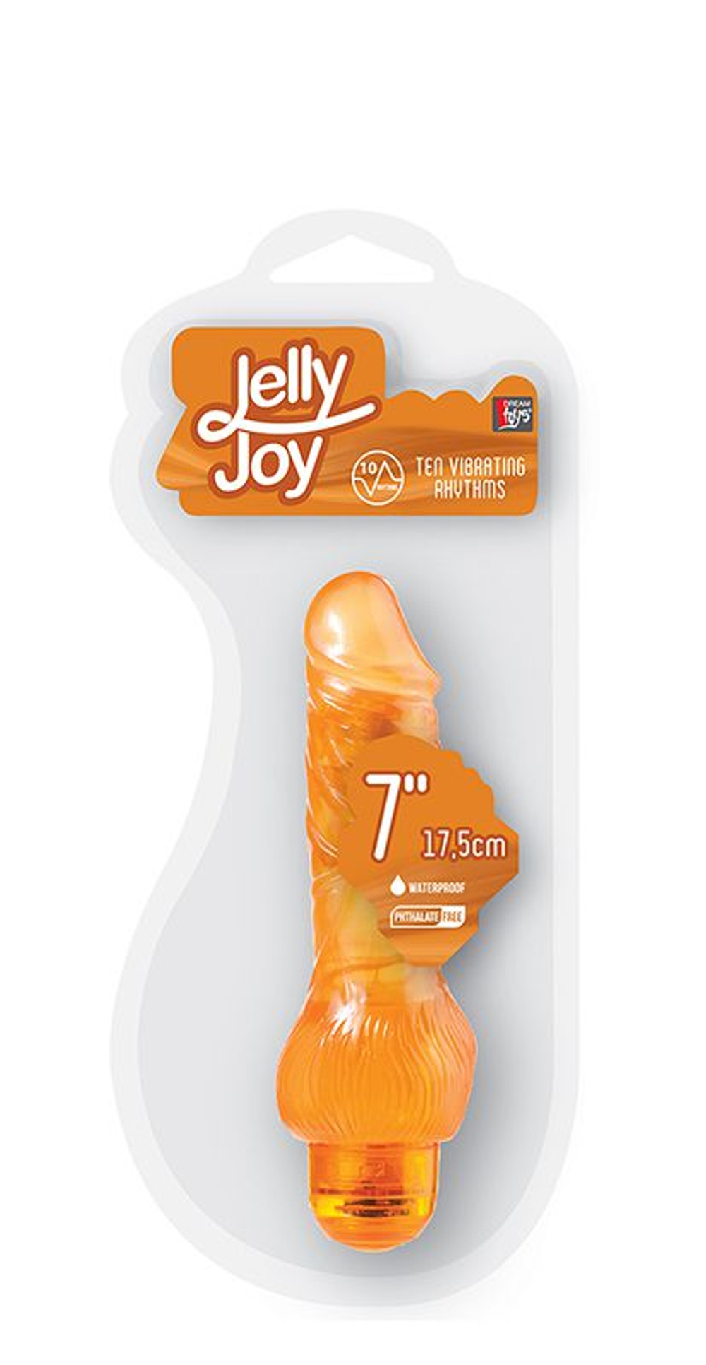 Оранжевый вибратор-реалистик JELLY JOY 7INCH 10 RHYTHMS ORANGE - 17,5 см. (Цвет: оранжевый)