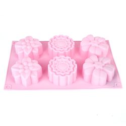 Форма силиконовая для выпечки 6 ячеек "Цветочный хоровод" 7*7*3,5см/ 27*17*3,5см.(4вида)