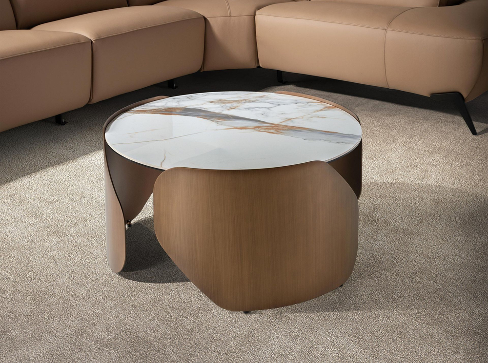 Журнальный столик 2162 с керамической столешницей и стальным основанием бронзового цвета Ø140