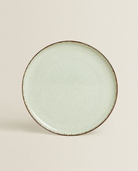 ZARA HOME ФАРФОРОВАЯ ОБЕДЕННАЯ ТАРЕЛКА С ОБОДКОМ ПОД СТАРИНУ, ЗЕЛЕНЫЙ